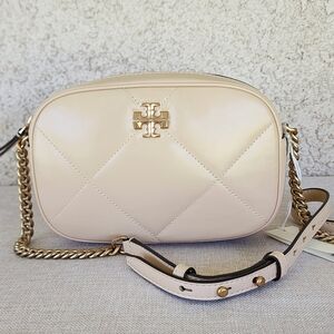 New Tory Burch Kira Diamond Quilt Leather Camera Bag-Beige